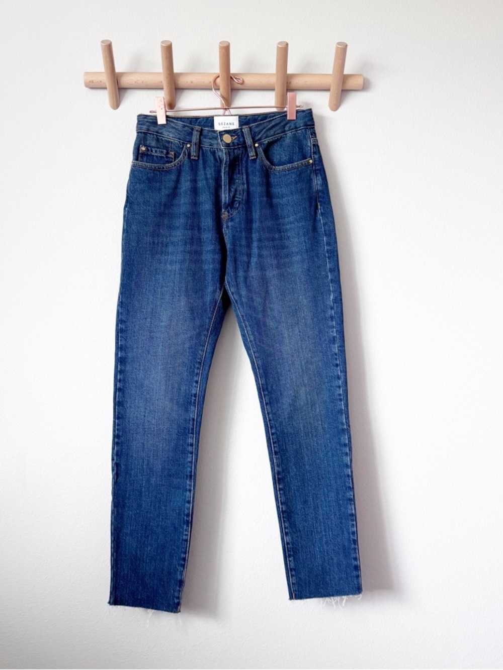 Sezane Indigo Slim-Straight Button Fly Jeans